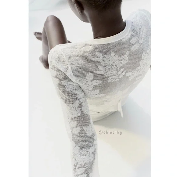 Zara | Tops | Zara Fine Knit Floral Lace Top | Poshmark